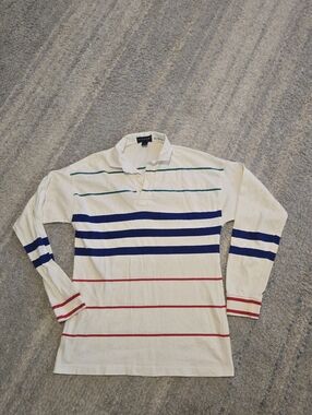 Vintage Gant Rugger Shirt Mens Large White Striped Long Sleeve Rugby Heavyweight